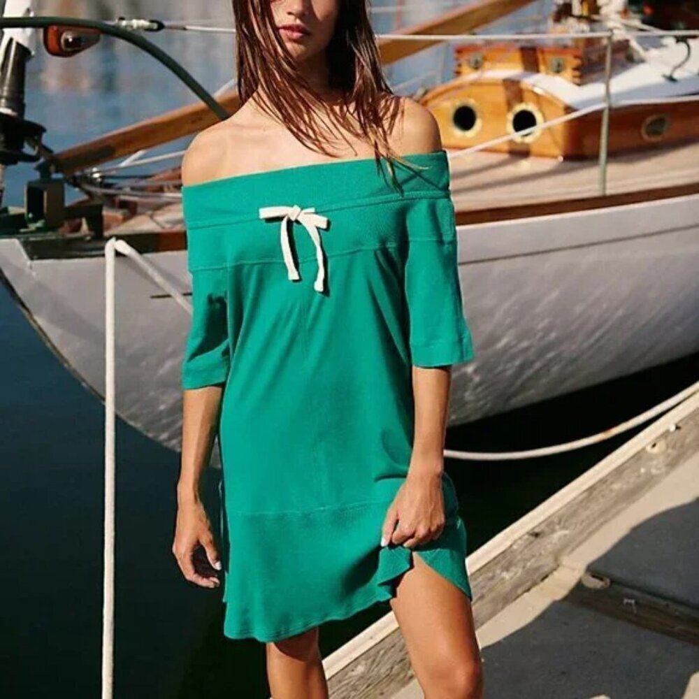 NWT Free People Gemma Off the Shoulder Teal Mini Dress